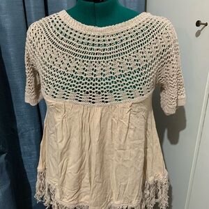 Ella Moss Crochet Lace Beige Blouse